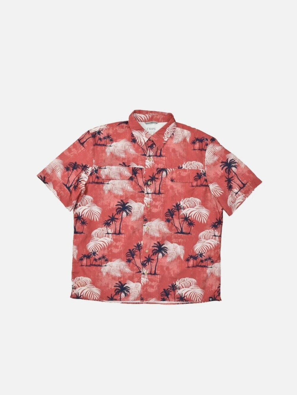 Chaps Red Palm-Print Short Sleeve Button-Down Shirt